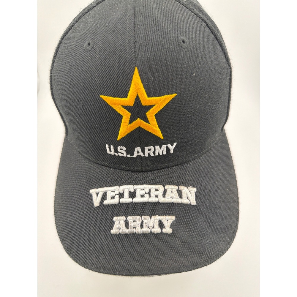 US Army Veteran Black Gold Embroidered Adjustable Baseball Cap - Picture 2 of 5